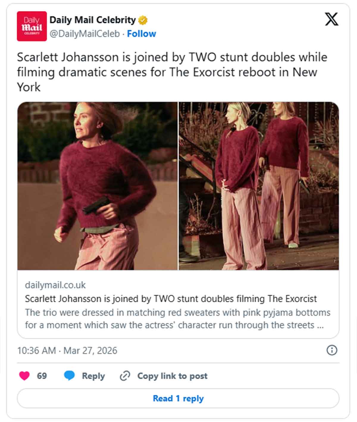 Primera imagen de Scarlett Johansson en el rodaje de El exorcista primera imagen de scarlett johansson en el rodaje de el exorcista