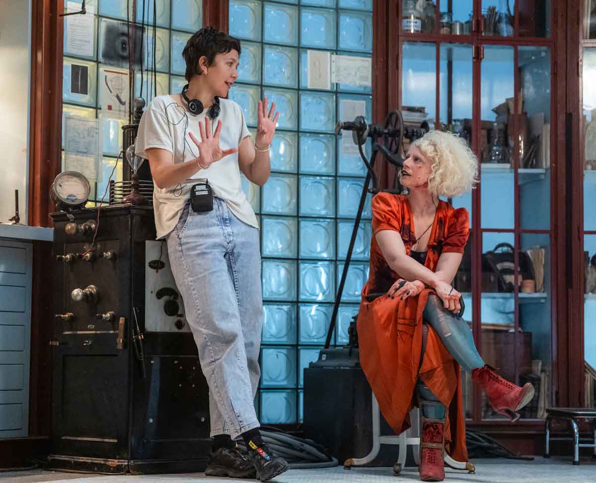 director maggie gyllenhaal and jessie buckley on the set of warner bros. pictures the bride! a warner bros. pictures release.